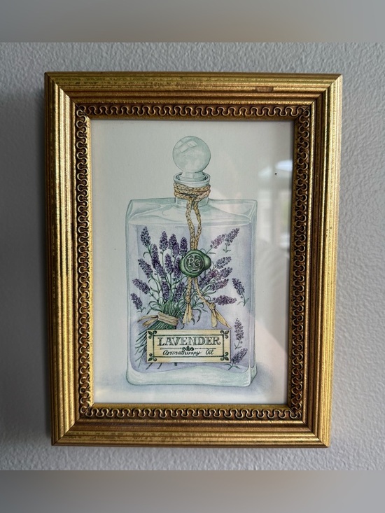 Other - Bottle Of Lavender Aromatherapy Oil Framed Art Print Golden Frame 6.5x8.5”